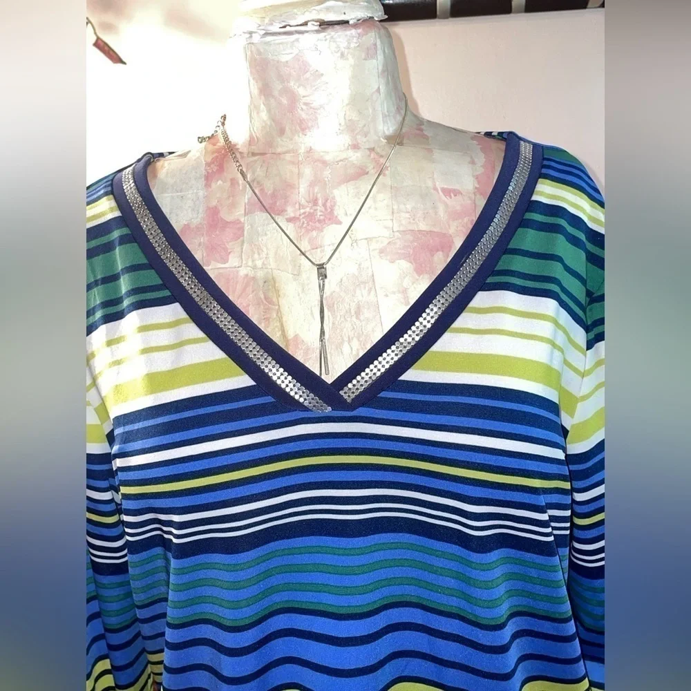 Daily 3/$25NWT NOTATIONS V NECK SILVER SEQUINS LONG SLEEVE TAILORED SIZE LARGE